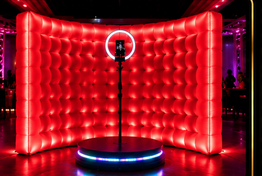 Red inflatable backdrop with the 360 Evermore platform